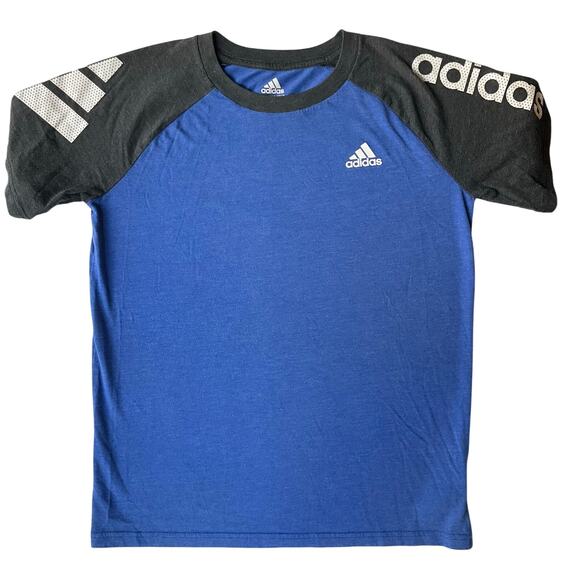 Adidas Big Kid’s Short Sleeve Crewneck T-shirt size M (10/12), Blue & Gray - Picture 1 of 6